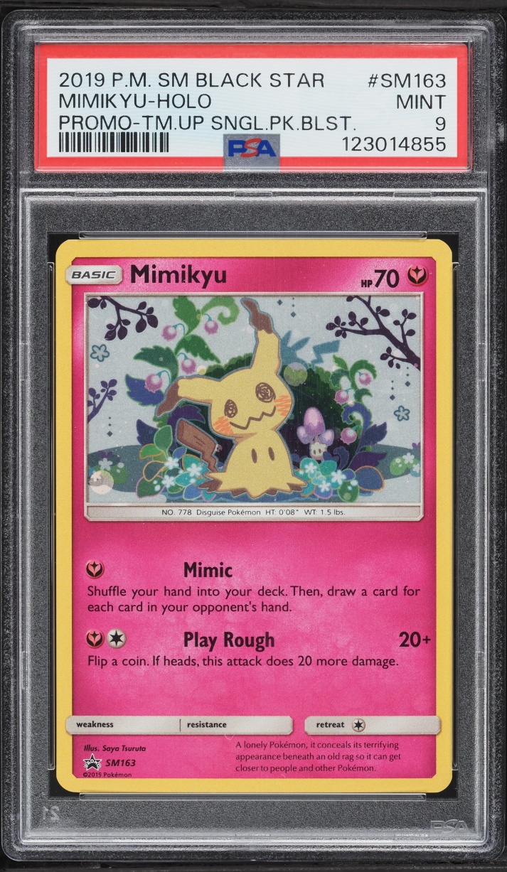 2019 Pokemon Sun & Moon Black Star Promo Team Up Holo Mimikyu #Sm163 PSA 9 Mint