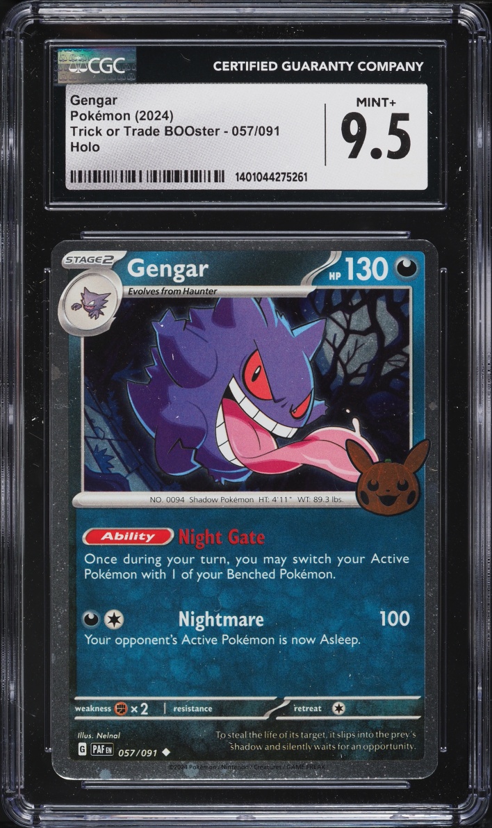 2024 Pokemon Scarlet & Violet Paldean Fates Trick Or Trade Holo Gengar #57 CGC 9.5 Mint+
