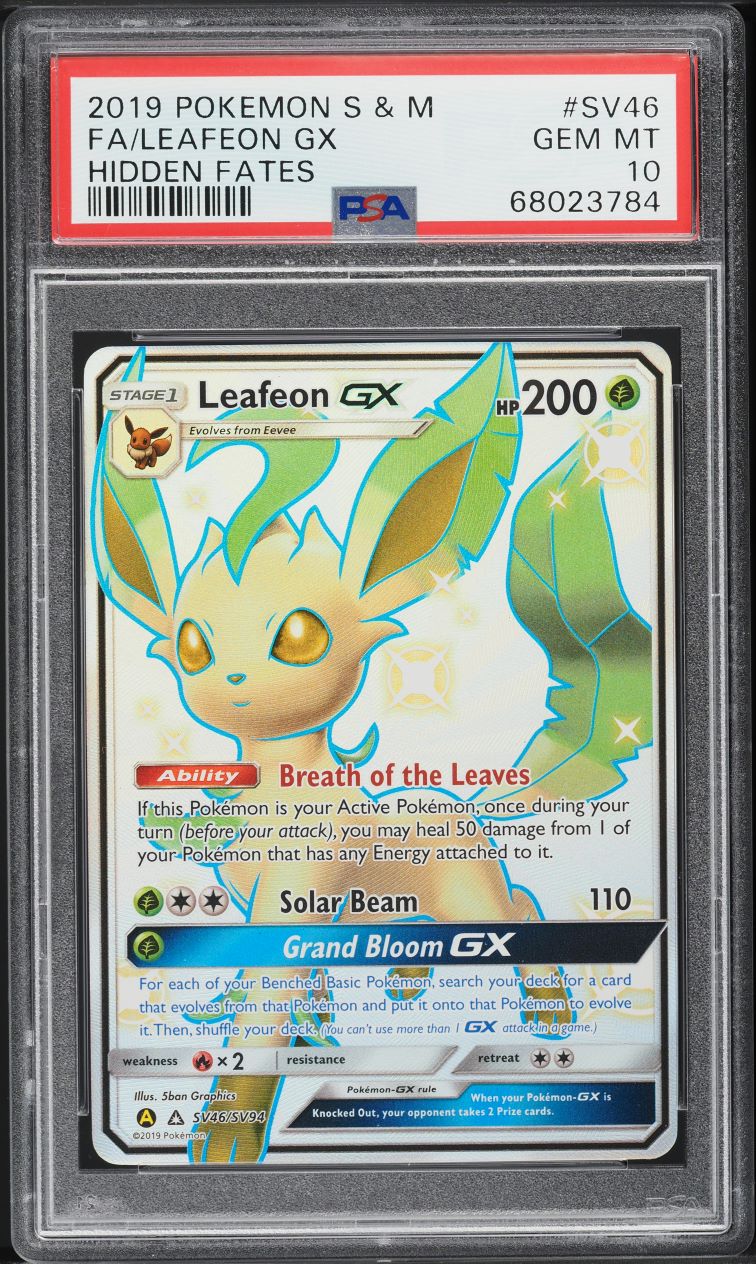 2019 Pokemon Sun & Moon Hidden Fates Shiny Leafeon GX #SV46 PSA 10 GEM MINT