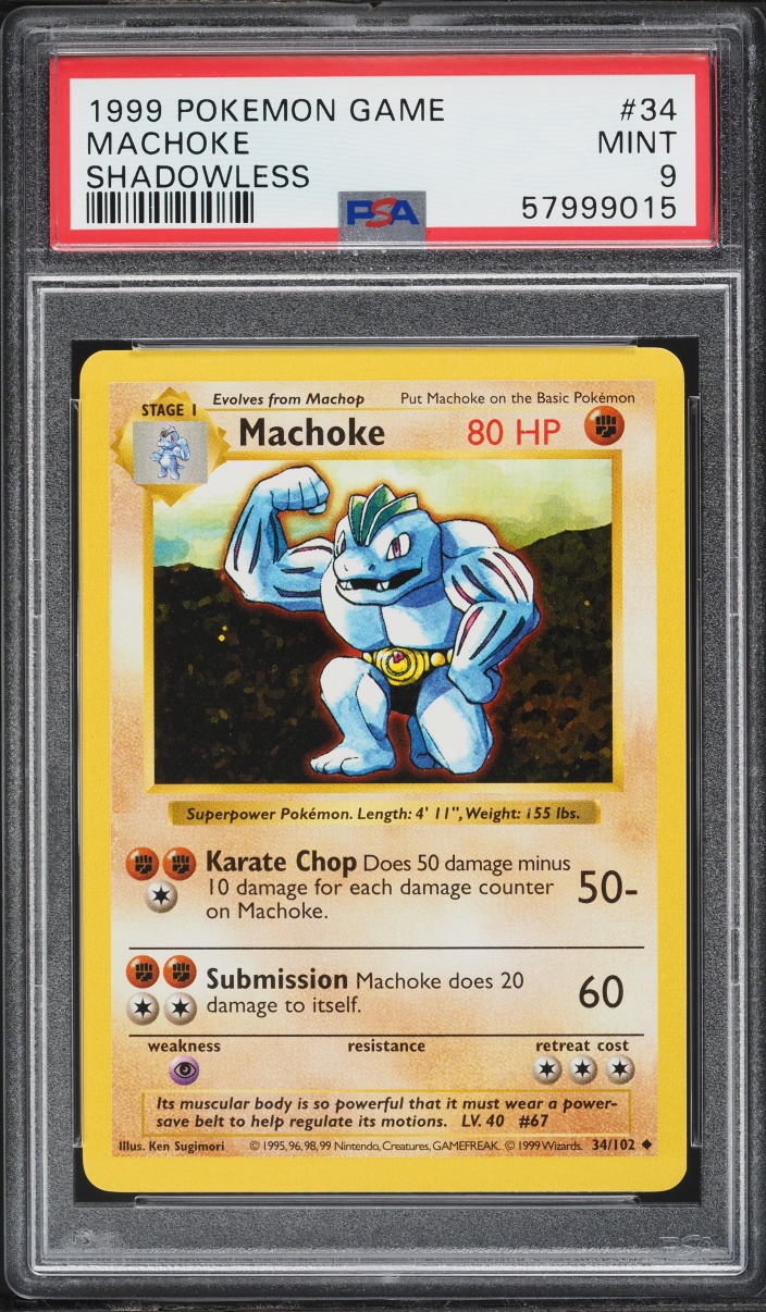 1999 Pokemon Base Set Shadowless Machoke #34 PSA 9 MINT
