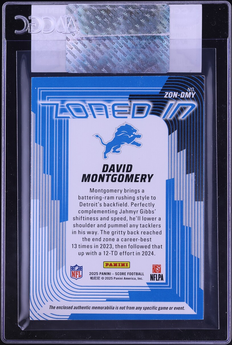 2025 Score Zoned In David Montgomery PATCH #ZON-DMY CGC AUTH