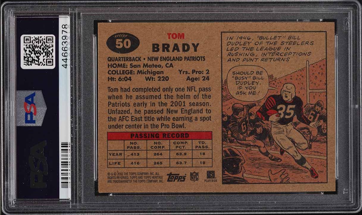 2002 Topps Heritage Black Back Tom Brady #50 PSA AUTH