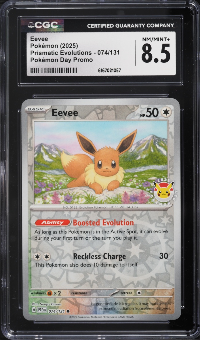 2025 Pokemon Scarlet & Violet Promo Prismatic Evolutions Day Reverse Holo Eevee #074 CGC 8.5