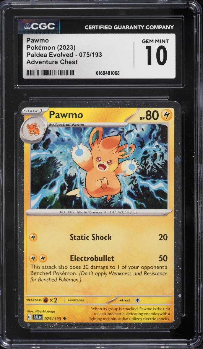 2023 Pokemon Scarlet & Violet Paldea Evolved Adventure Chest Pawmo #75 CGC 10 GEM MINT