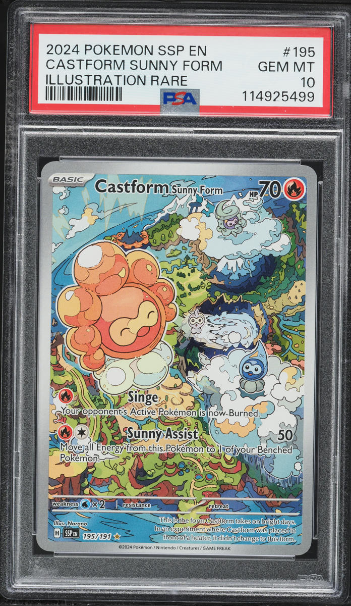 2024 Pokemon SV Surging Sparks Full Art Castform Sunny Form #195 PSA 10 GEM MINT