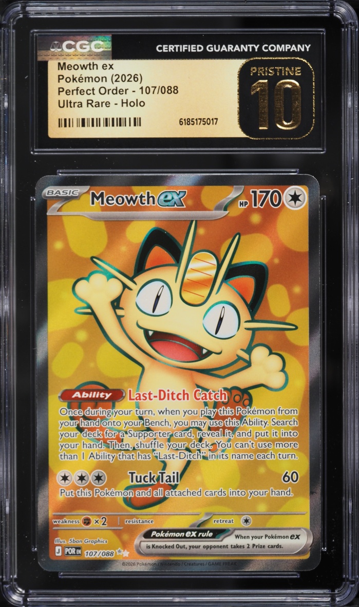 2026 Pokemon Mega Evolution Perfect Order Full Art Meowth EX #107 CGC 10 PRISTINE