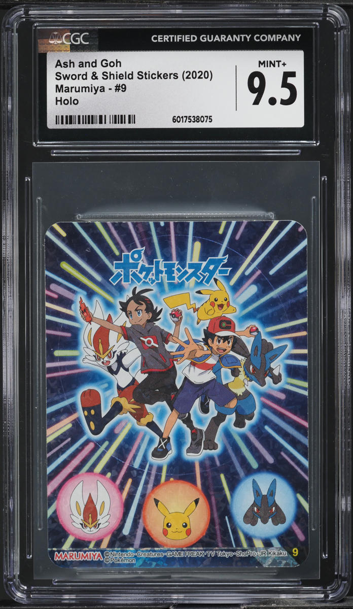 2020 Pokemon Japanese Marumiya SWSH Stickers Holo Ash And Goh #9 CSG 9.5 MINT+