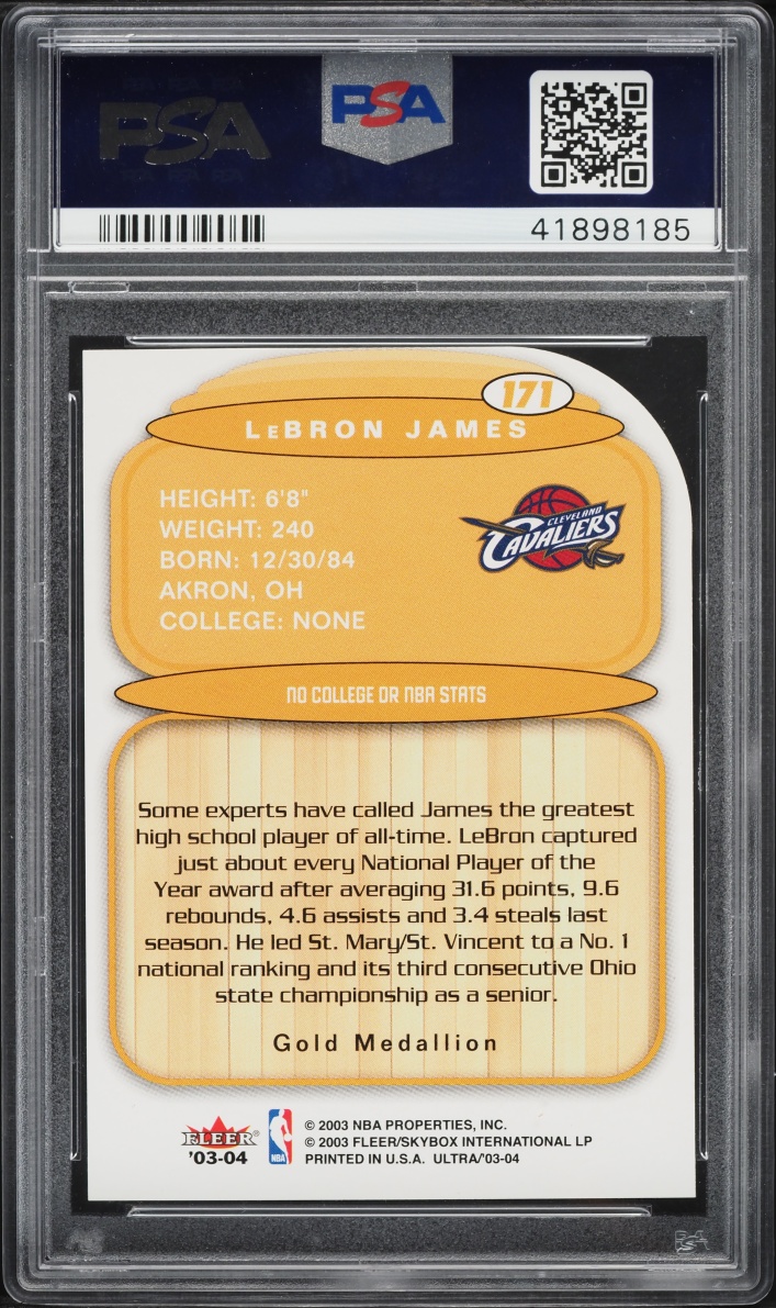 2003 Ultra Gold Medallion Die-Cut LeBron James ROOKIE #171 PSA 10 GEM MINT