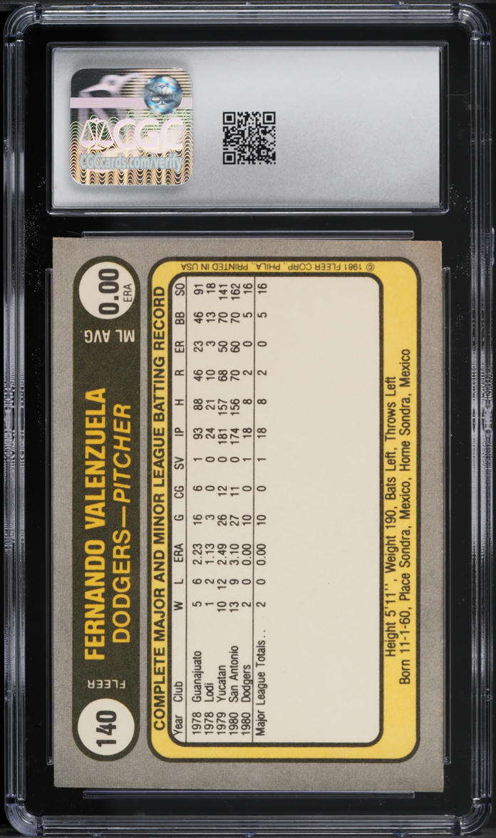 1981 Fleer Fernando Valenzuela ROOKIE #140 CGC 3 VG