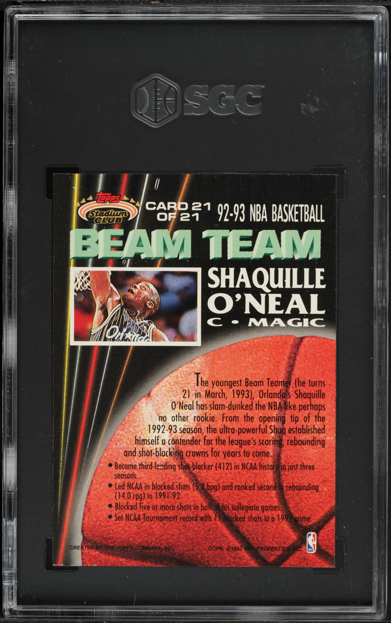 1992 Stadium Club Beam Team Shaquille O'Neal ROOKIE #21 SGC 9 MINT