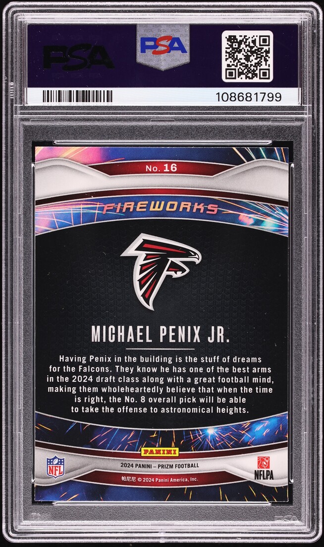 2024 Panini Prizm Fireworks Michael Penix Jr. ROOKIE #16 PSA 10 GEM MINT