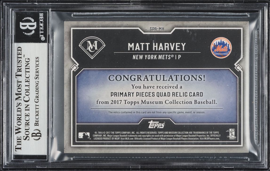 2017 Topps Museum Collection Primary Pieces Quad Emerald Matt Harvey MLB LOGO PATCH 1/1 BGS 9