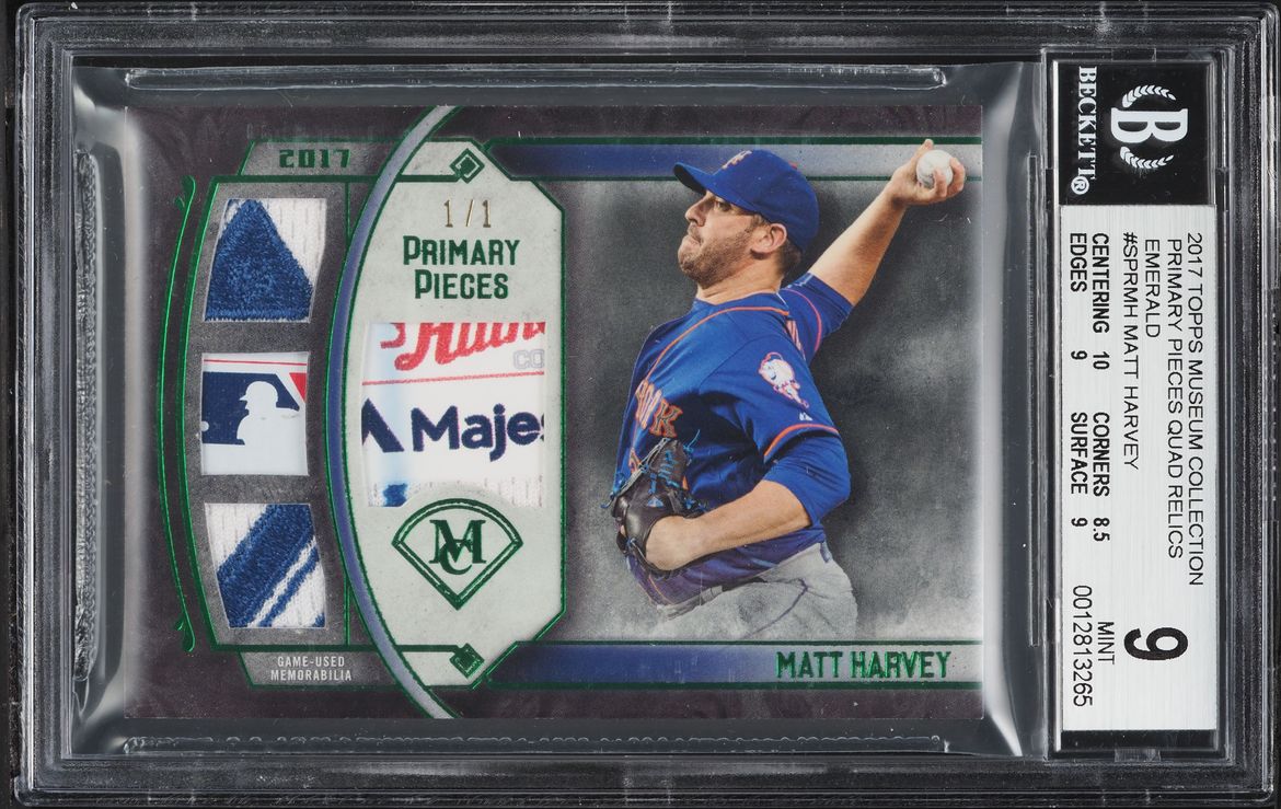 2017 Topps Museum Collection Primary Pieces Quad Emerald Matt Harvey MLB LOGO PATCH 1/1 BGS 9