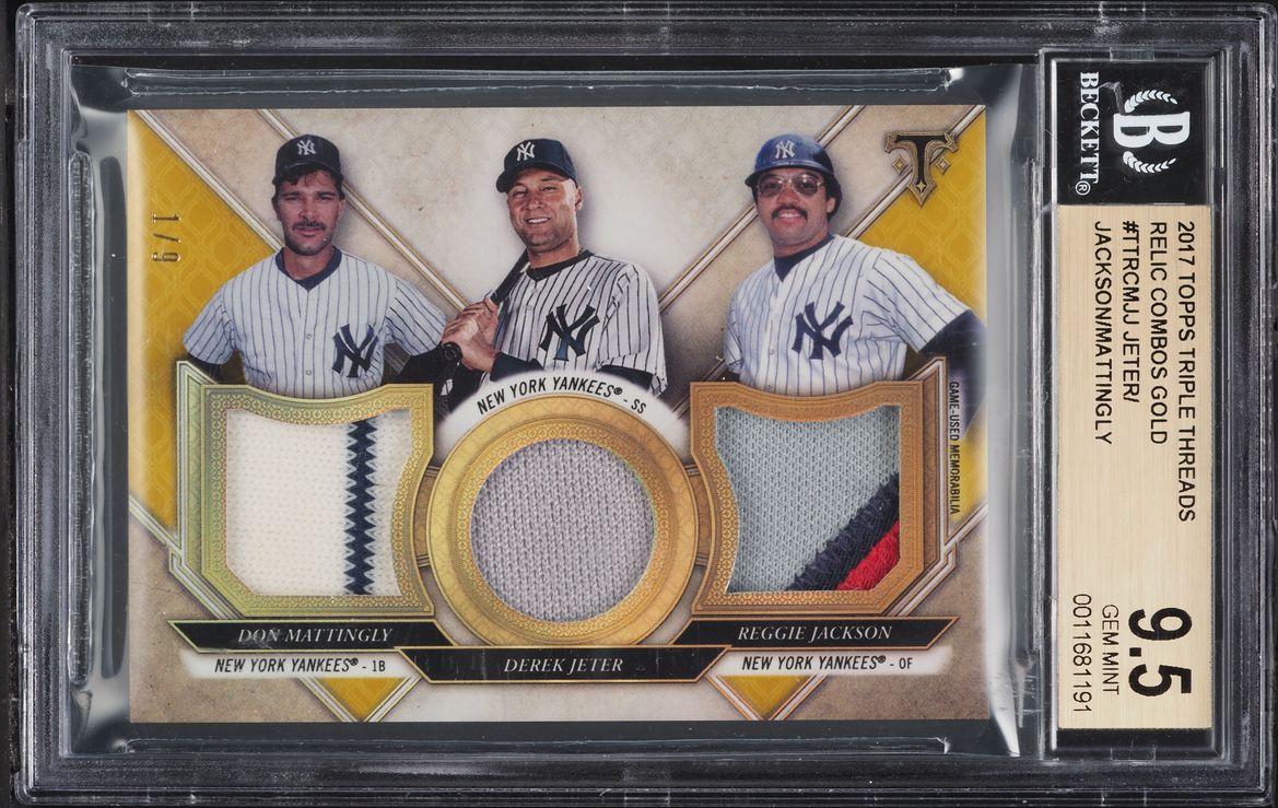 2017 Topps Triple Threads Gold Derek Jeter Reggie Jackson Don Mattingly PATCH 1/9 BGS 9.5 GEM