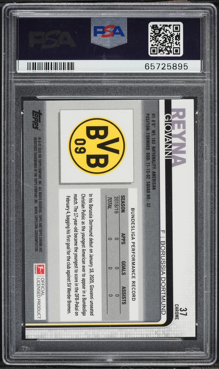 2019 Topps Chrome Bundesliga Giovanni Reyna #37 PSA 10 GEM MINT