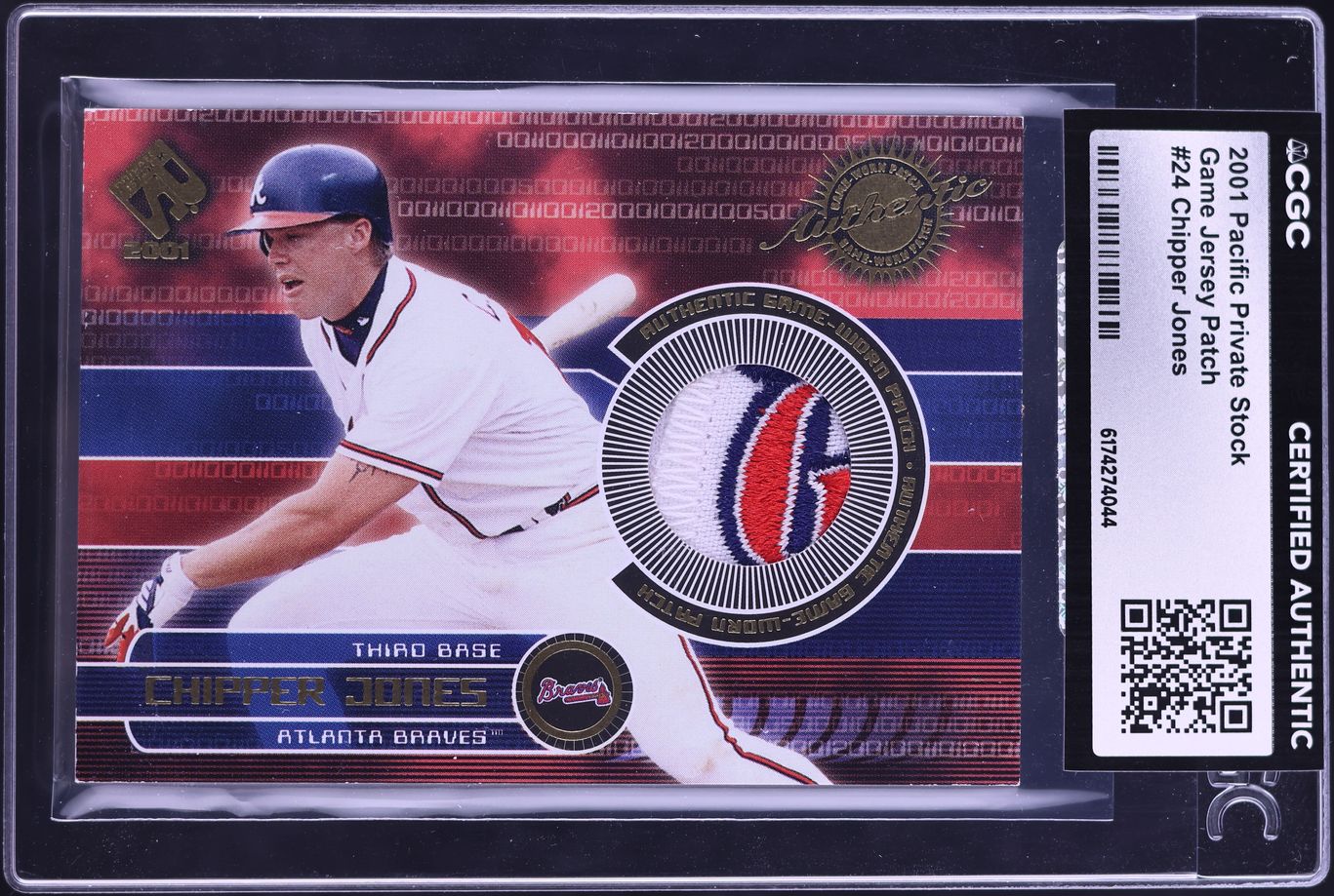 2001 Pacific Private Stock Game Jersey Chipper Jones PATCH #24 CGC AUTH