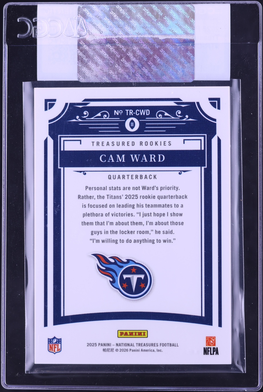 2025 National Treasures Treasured Cam Ward ROOKIE /99 #TR-CWD CGC AUTH