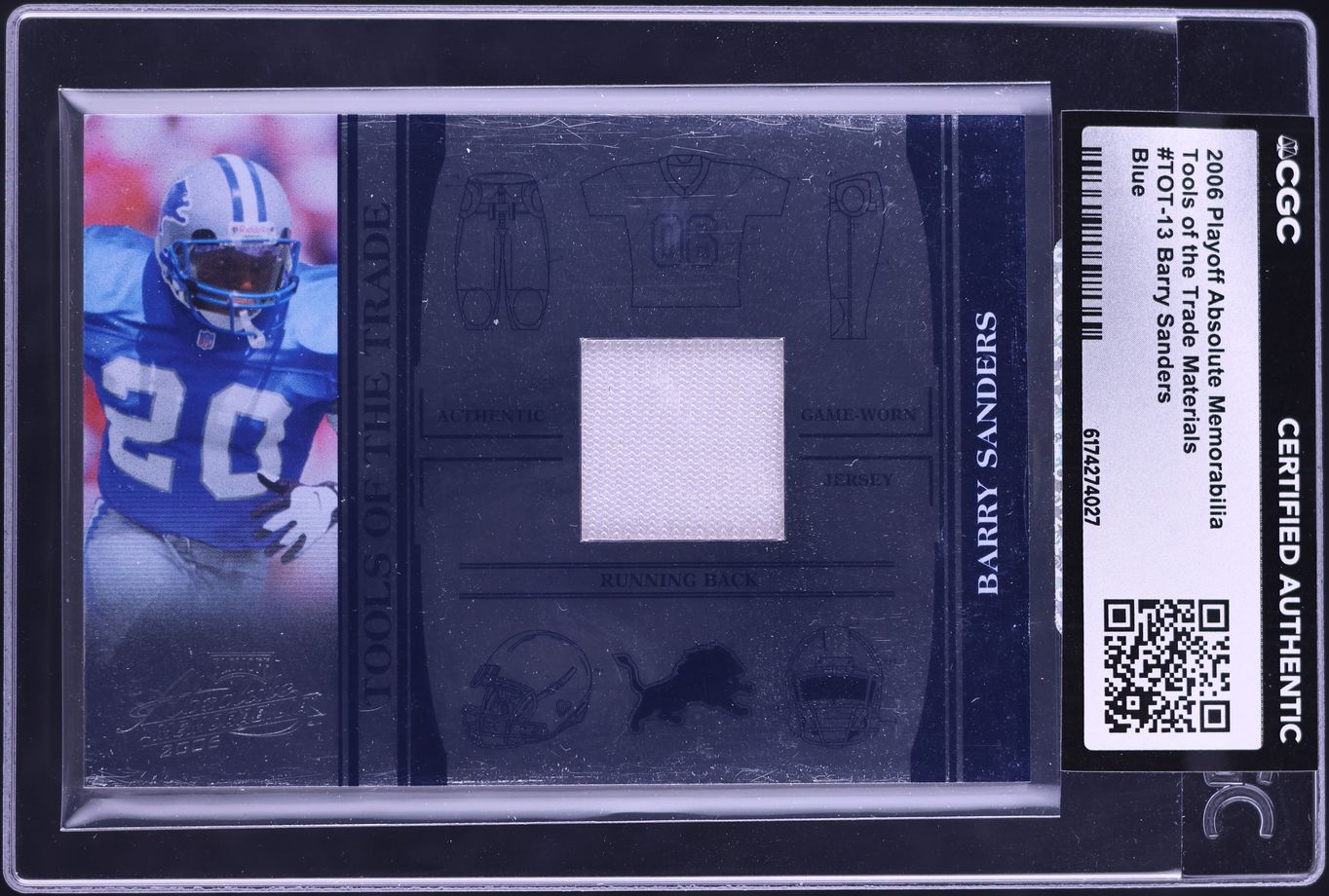 2006 Playoff Absolute Tools Of The Trade Materials Blue Barry Sanders PATCH /50 CGC AUTH
