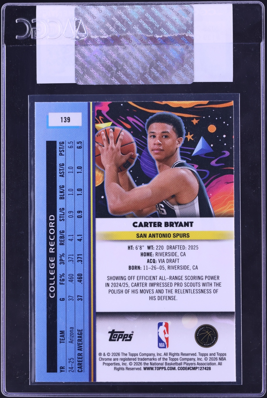 2025 Topps Chrome Cosmic Carter Bryant ROOKIE #139 CGC AUTH