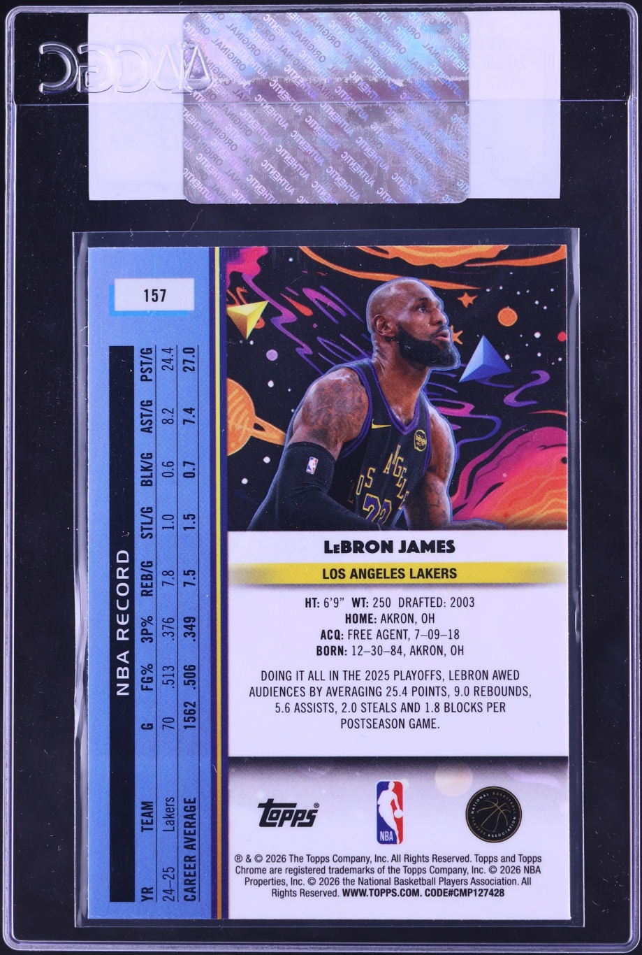 2025 Topps Chrome Cosmic LeBron James #157 CGC AUTH