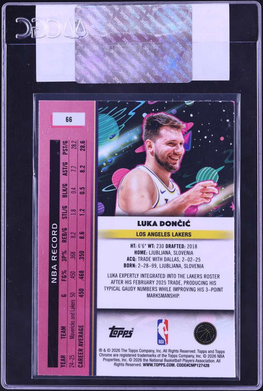 2025 Topps Chrome Cosmic Luka Doncic #66 CGC AUTH