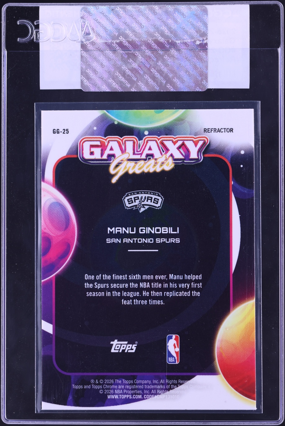 2025 Topps Chrome Cosmic Galaxy Greats Refractor Manu Ginobili #GG-25 CGC AUTH