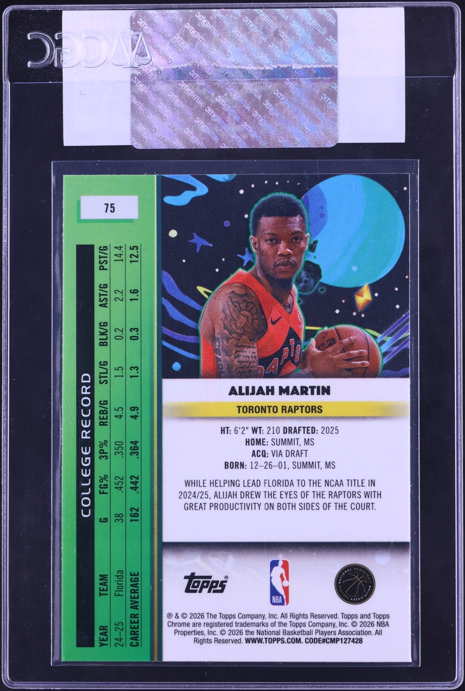 2025 Topps Chrome Cosmic Alijah Martin ROOKIE #75 CGC AUTH