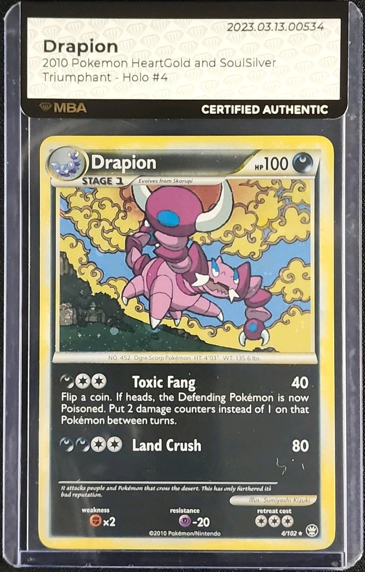 2010 Pokemon HeartGold & SoulSilver Triumphant Holo Drapion #4 MBA AUTH