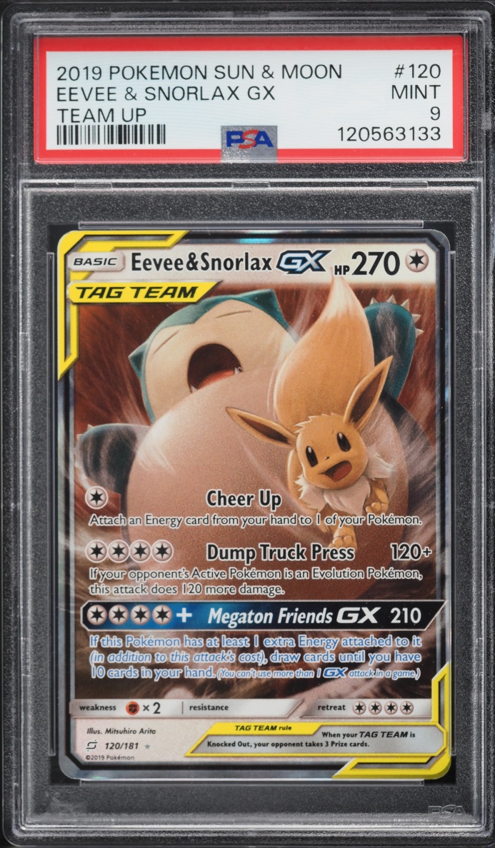 2019 Pokemon Sun & Moon Team Up Eevee & Snorlax GX #120 PSA 9 MINT
