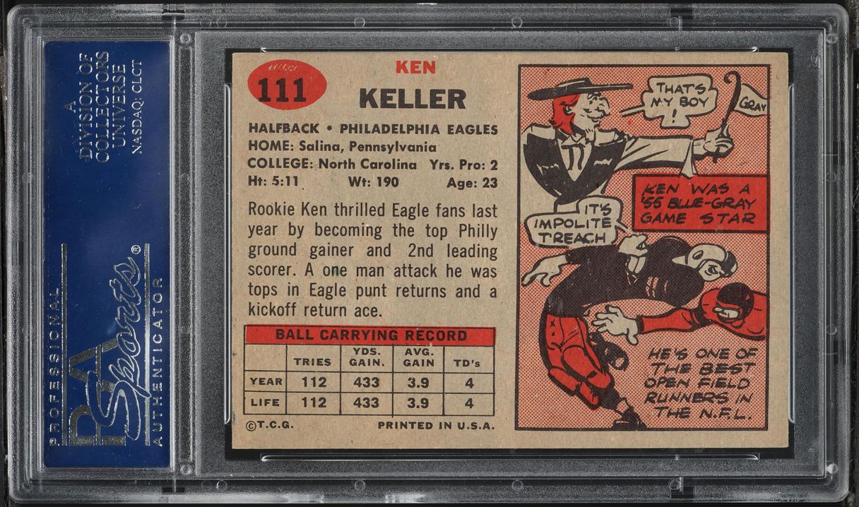 1957 Topps Football Ken Keller #111 PSA 8 NM-MT