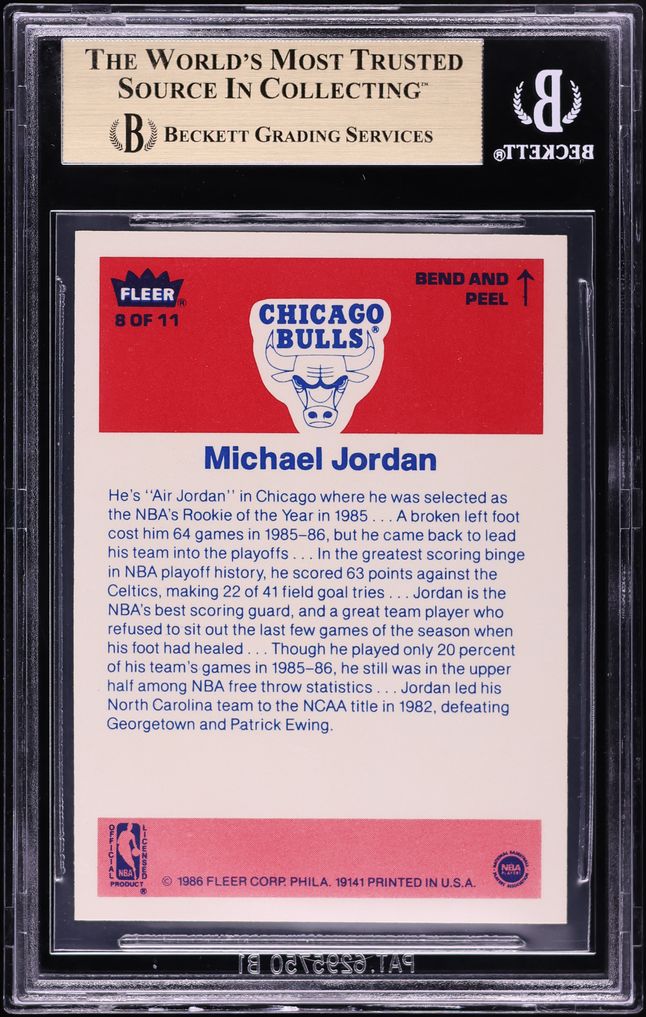 1986 Fleer Sticker Michael Jordan ROOKIE #8 BGS 9.5 GEM MINT