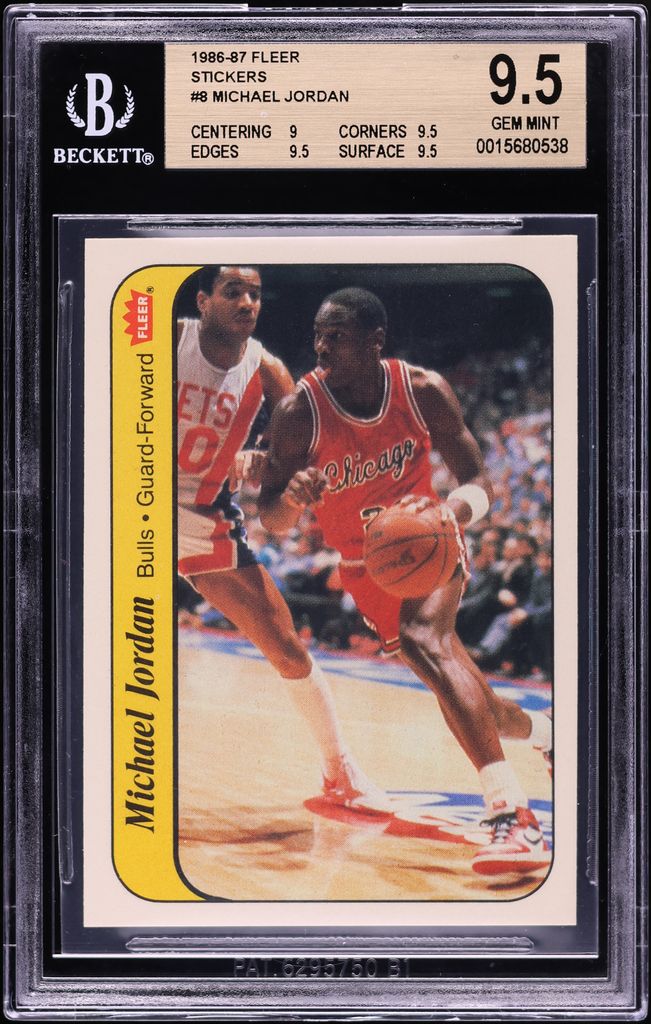 1986 Fleer Sticker Michael Jordan ROOKIE #8 BGS 9.5 GEM MINT