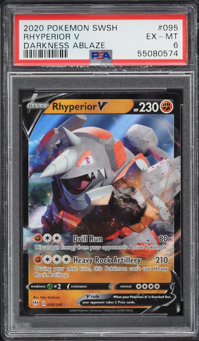 2020 Pokemon Sword & Shield Darkness Ablaze Holo Rhyperior V #95 PSA 6 EXMT