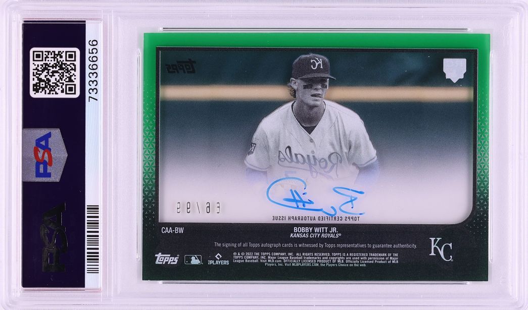 2022 Topps Clearly Authentic Green Bobby Witt Jr. ROOKIE AUTO /99 #CAA-BW PSA 9 MINT