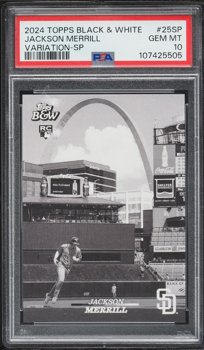 2024 Topps Black & White Variation Jackson Merrill SP ROOKIE #25-SP PSA 10 GEM MINT