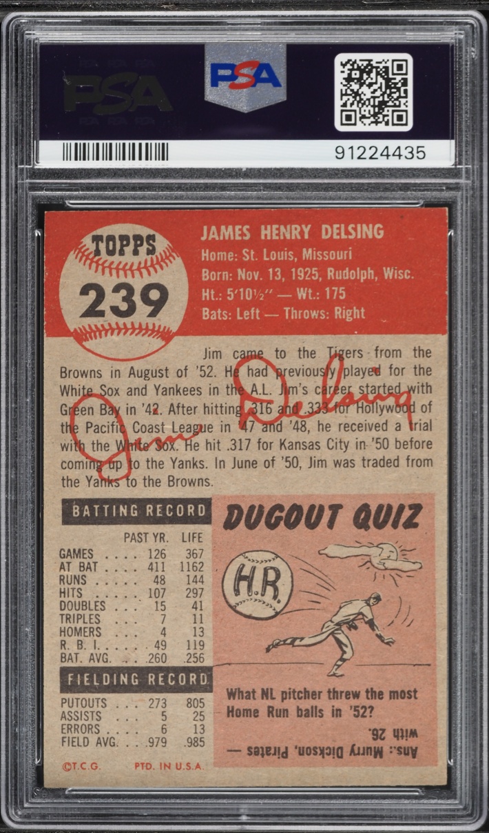 1953 Topps Jim Delsing #239 PSA 7 NRMT