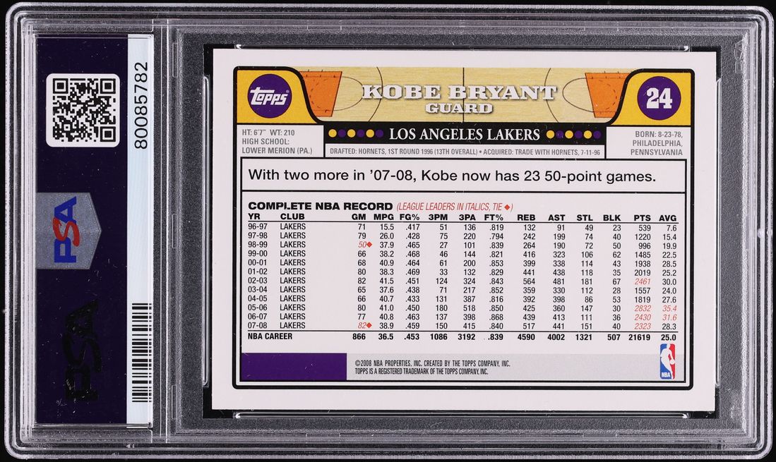 2008 Topps Gold Foil Kobe Bryant w/ LeBron James #24 PSA 10 GEM MINT