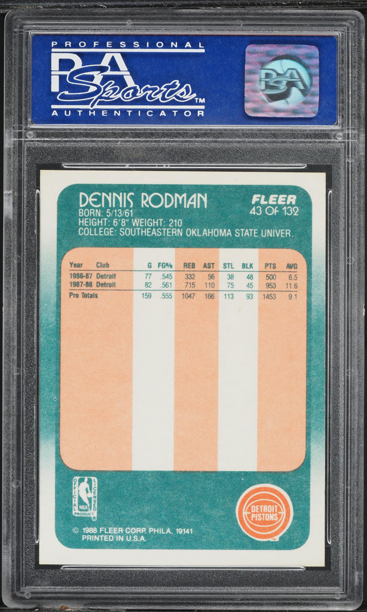 1988 Fleer Basketball Dennis Rodman ROOKIE #43 PSA 10 GEM MINT