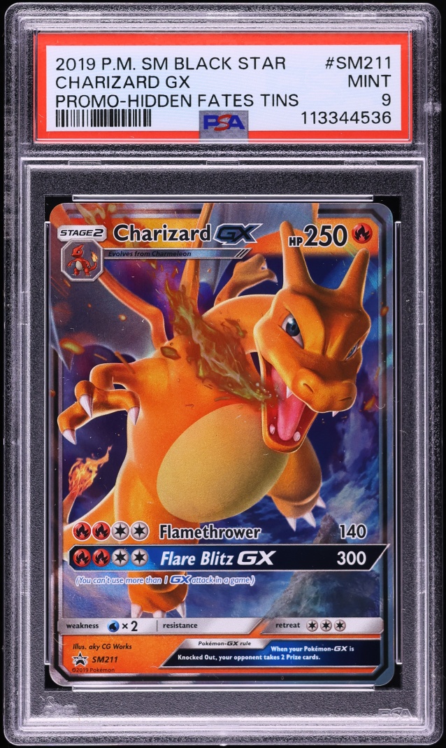 2019 Pokemon Sun & Moon Black Star Promo Hidden Fates Tins Charizard GX #SM211 PSA 9 MINT