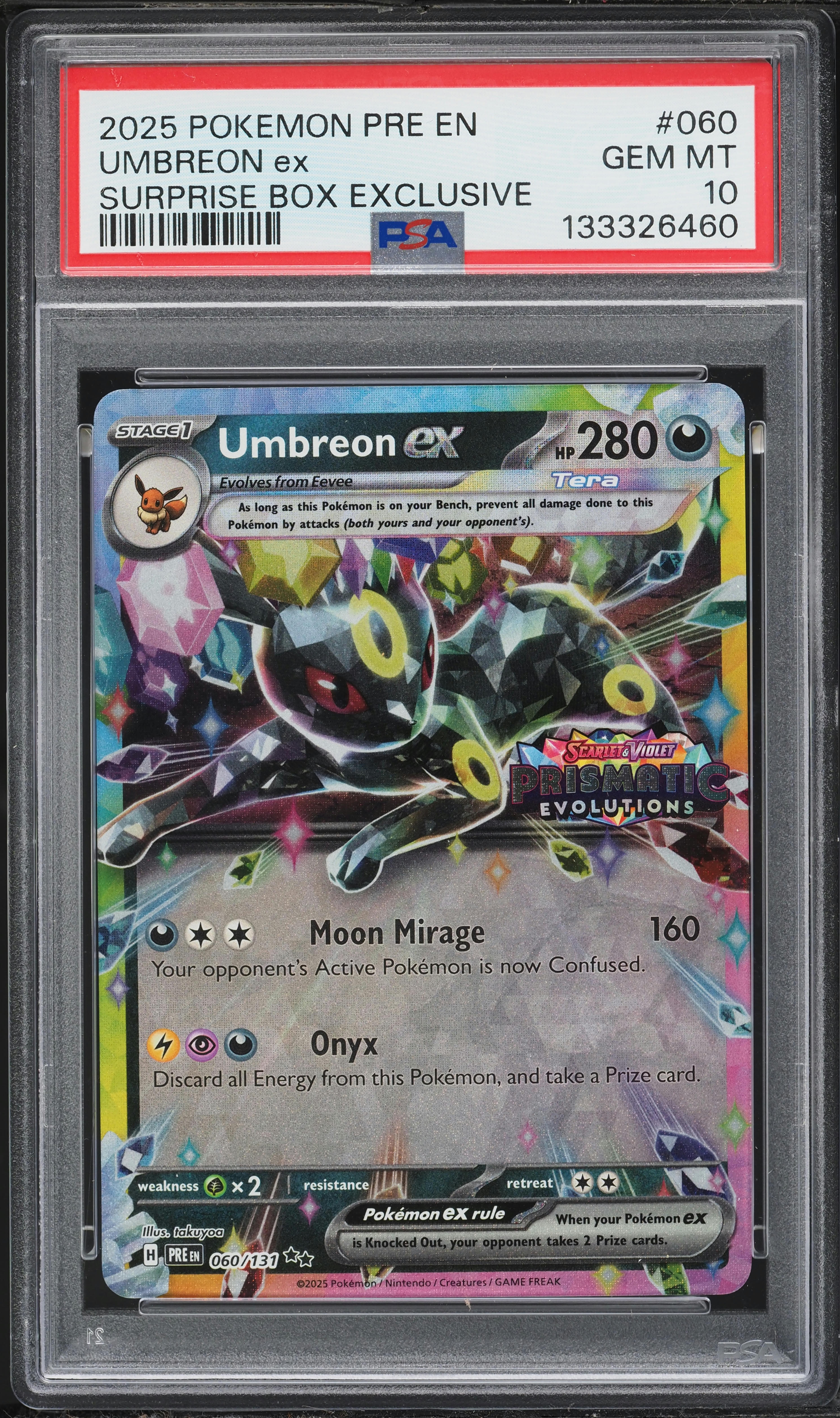 2025 Pokemon SV Prismatic Evolutions Surprise Box Holo Umbreon Ex #60 PSA 10 GEM MINT