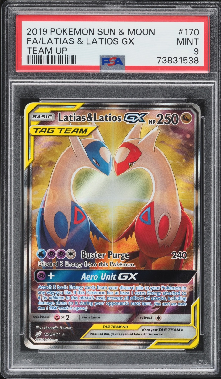 2019 Pokemon Sun & Moon Team Up Full Art Latias & Latios GX #170 PSA 9 MINT