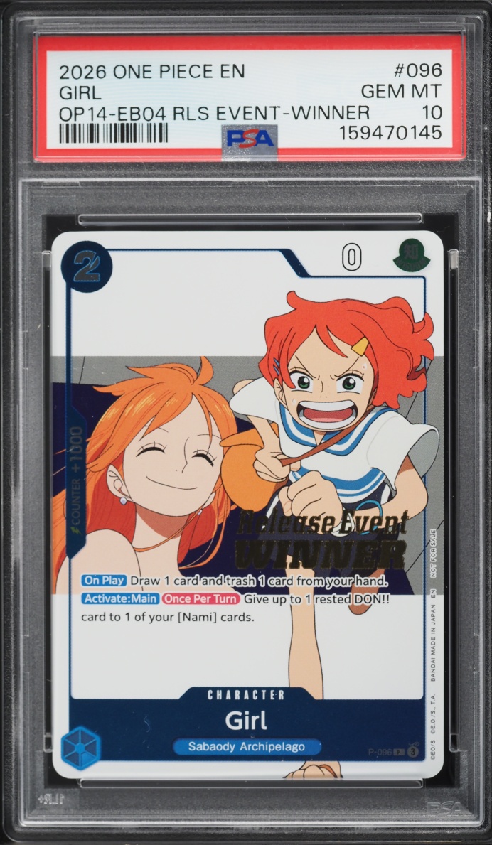 2026 One Piece The Azure Sea's Seven Release Event Winner Alt Art Girl #P-096 PSA 10 GEM MINT