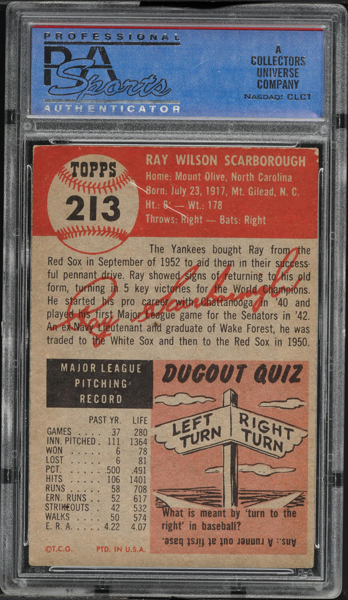 1953 Topps Ray Scarborough #213 PSA 4 VGEX