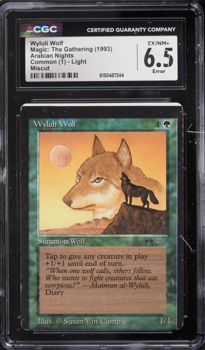 1993 Magic The Gathering MTG Arabian Nights Miscut Error Light Wyluli Wolf CGC 6.5 EXMT+