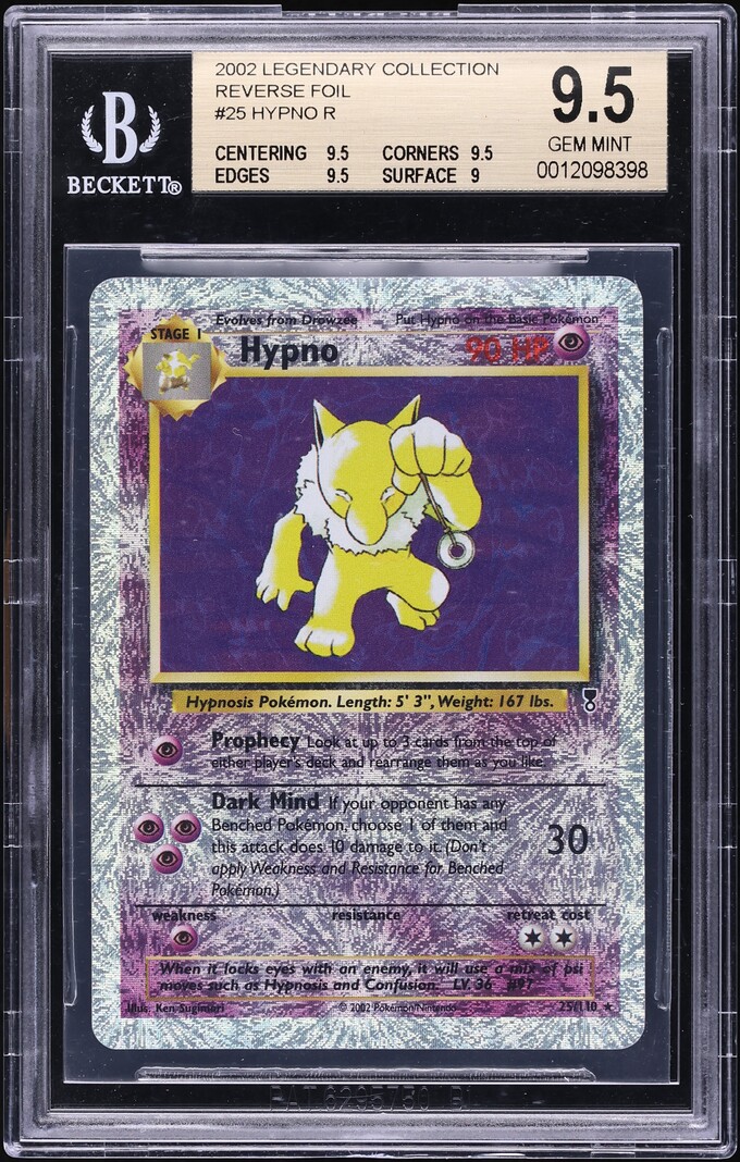 2002 Pokemon Legendary Collection Reverse Holo Hypno #25 BGS 9.5 GEM MINT