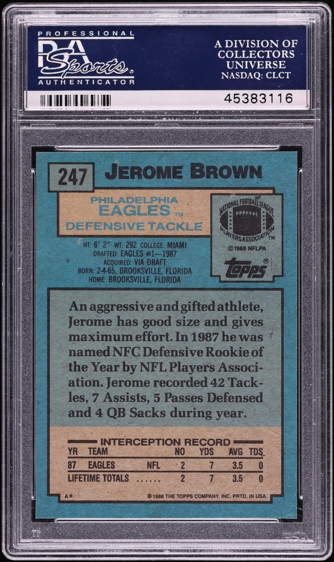1988 Topps Football Jerome Brown ROOKIE #247 PSA 10 GEM MINT