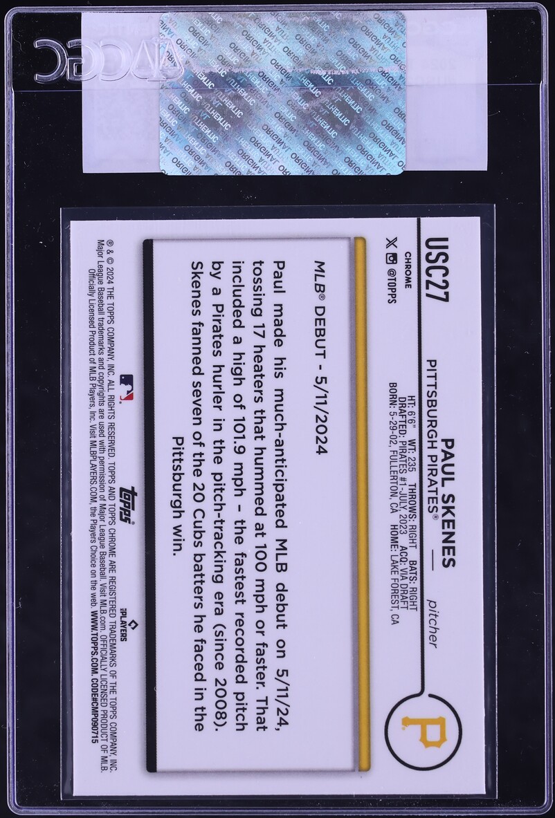 2024 Topps Chrome Update Paul Skenes ROOKIE #USC27 CGC AUTH