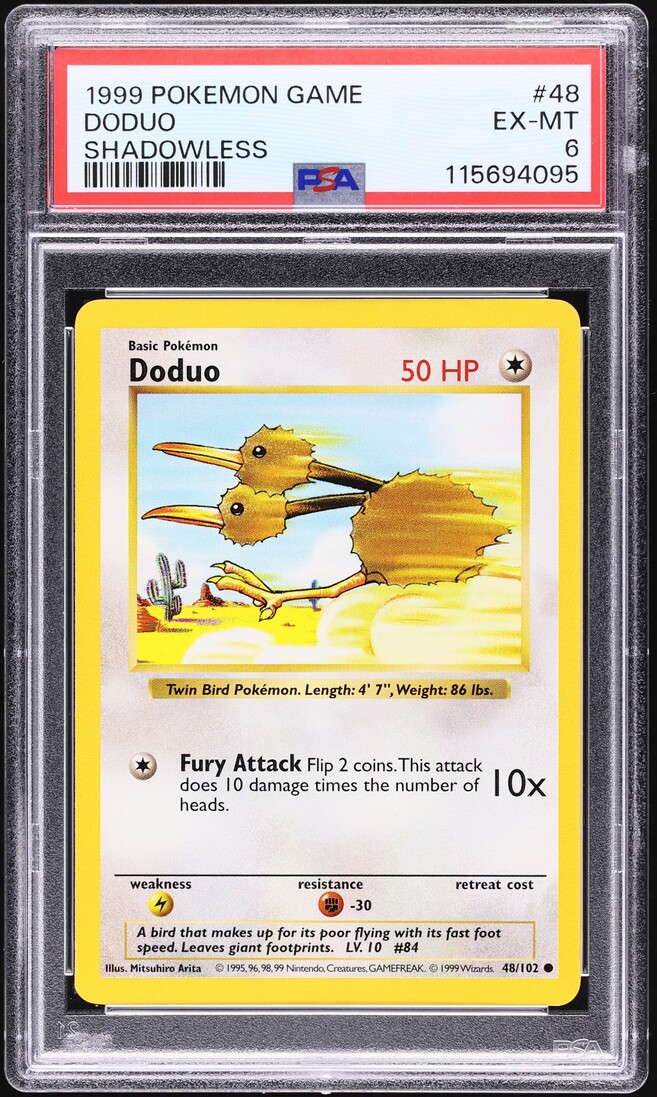 1999 Pokemon Base Set Shadowless Doduo #48 PSA 6 EXMT