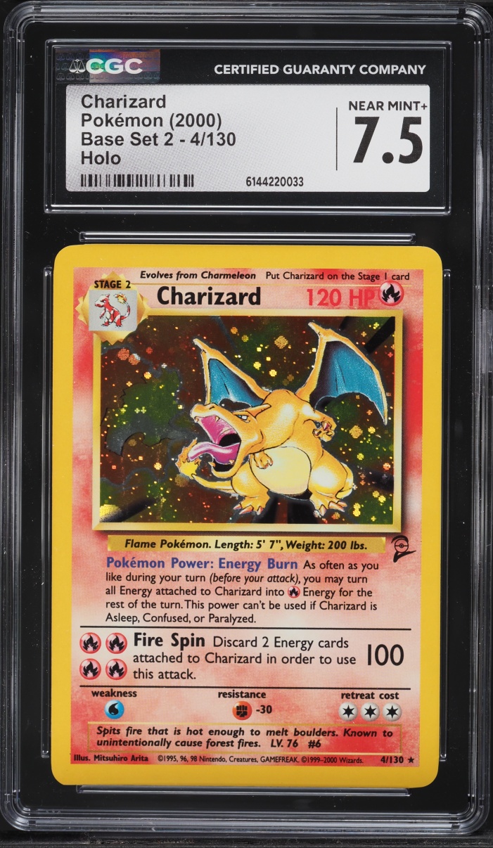 2000 Pokemon Base Set 2 Holo Charizard #4 CGC 7.5 NRMT+