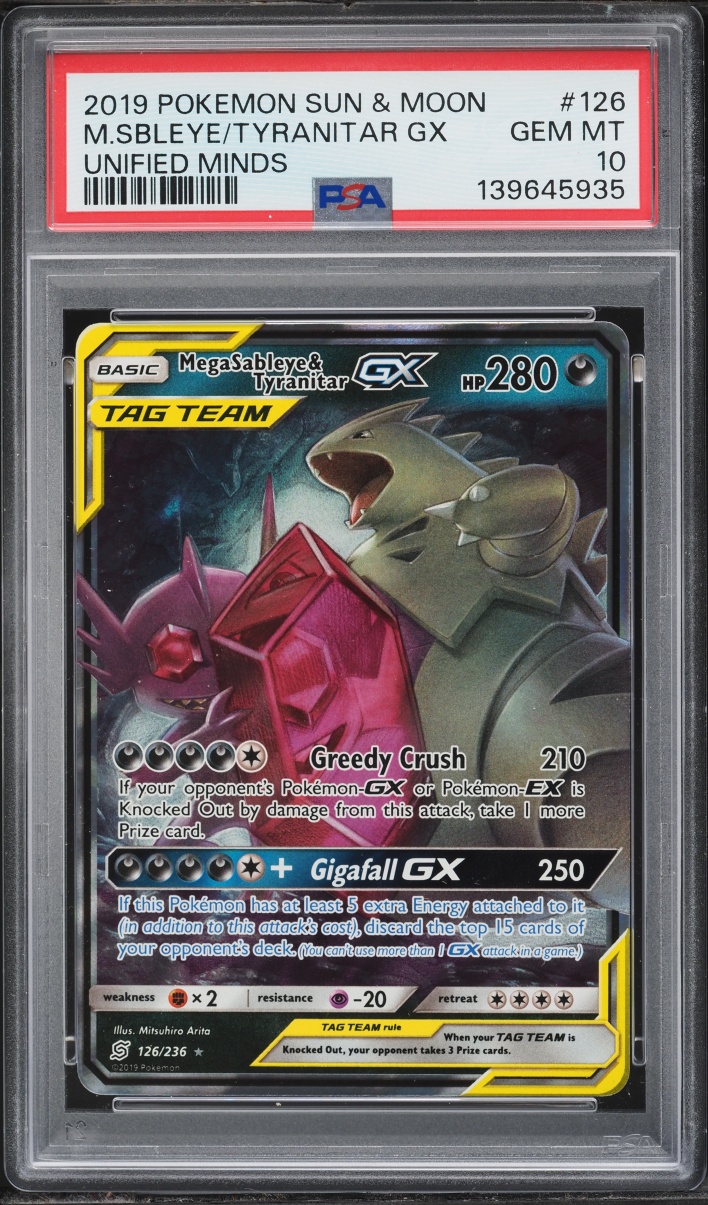 2019 Pokemon Sun & Moon Unified Minds Mega Sableye & Tyranitar GX #126 PSA 10 GEM MINT